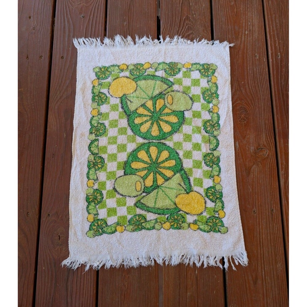 Vintage 70s MCM Retro kitchen Towel Lime Olive Green Canon Collectable 16x22